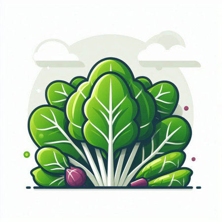 Vegetable icon. Vector illustration of fresh green chard and radish.のイラスト素材