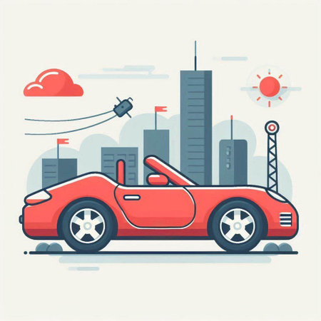 Car in the city. Vector illustration in a flat style on a white background.のイラスト素材
