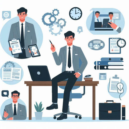 Businessman in office. Flat style vector illustration. Business concept.のイラスト素材