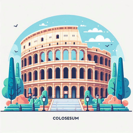 Colosseum in Rome, Italy. Flat style vector illustration.のイラスト素材