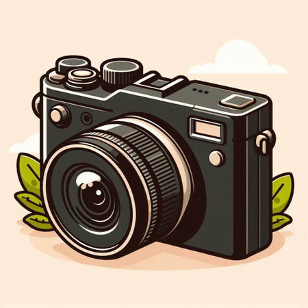 Retro camera in cartoon style. Vector illustration for your design.のイラスト素材