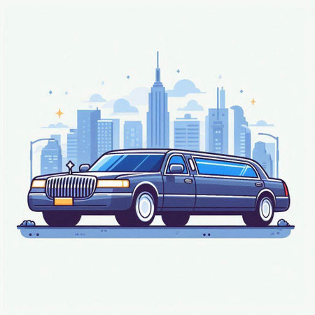 Retro limousine on the background of the city. Vector illustrationのイラスト素材