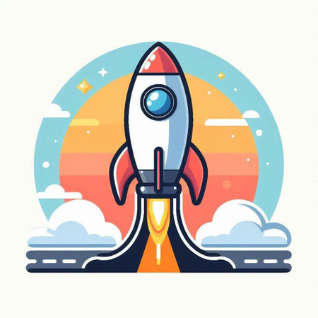 Rocket launch. Vector illustration in flat design style. Business start up concept.のイラスト素材