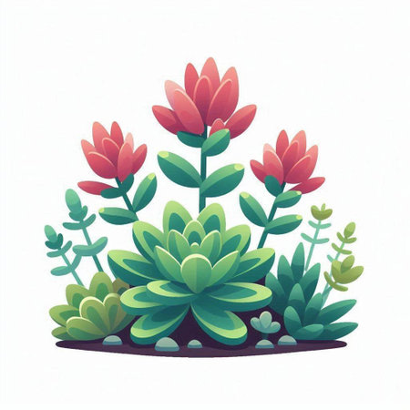 Illustration of succulents in cartoon style on white background.のイラスト素材
