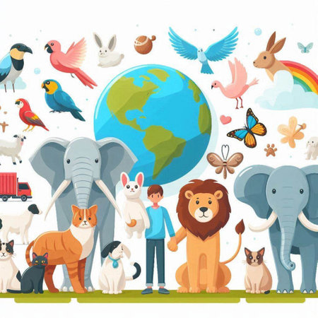 Animals in the world. Vector illustration in flat cartoon style.のイラスト素材