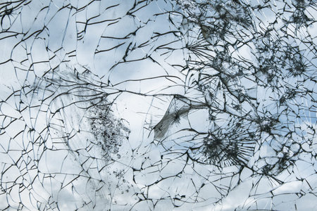 Shattered glass of old railway car