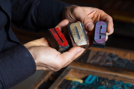 Old vintage metal printing press lettersの写真素材