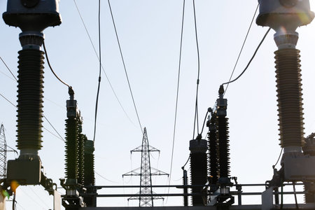 Specialist electrical ceramic insulators on wiring in a converter station, special type of...