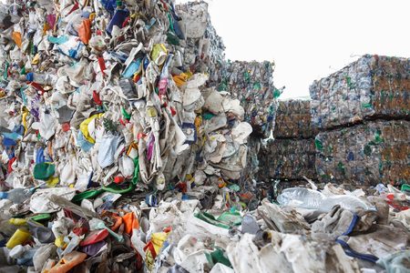 Pile of sorted plastic waste, prepared for recycling. Waste disposal, collection, separation, management, treatment, reuse, recycle and recovery concept. 
の写真素材