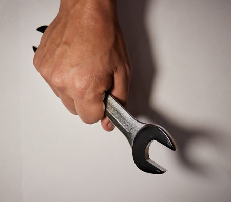 Wrench in hand on white backgroundの写真素材