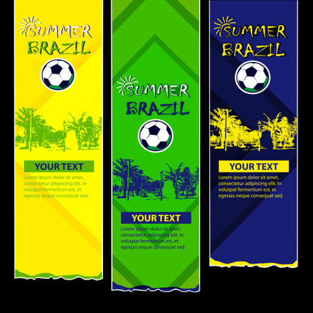 Set of Brazilian football posters on a colorful backgroundのイラスト素材