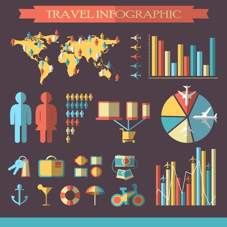 Travel infographics with icons on a colorful background のイラスト素材