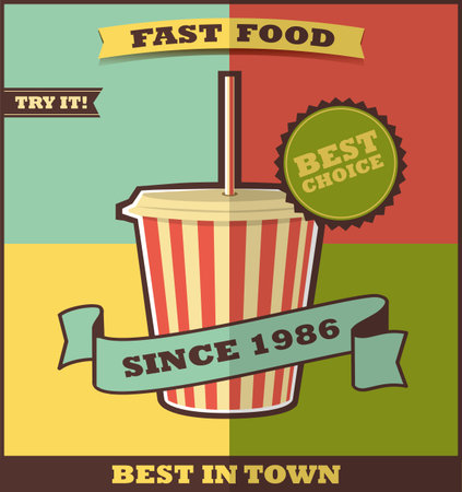 Fast food menu  Hot Drink on a colorful backgroundのイラスト素材
