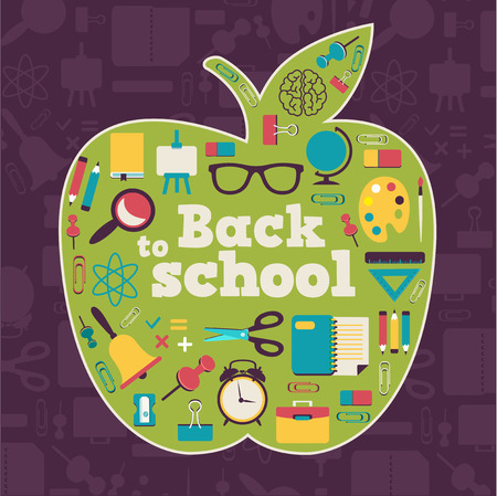 Back to school - background with apple and iconsのイラスト素材
