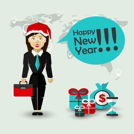 Happy New Year Wishes of Businesswomanのイラスト素材