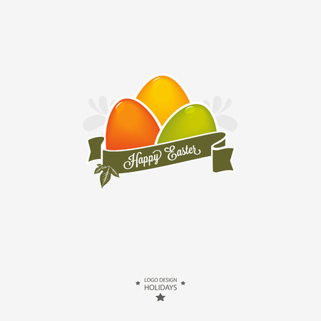 Easter icon, emblem with ribbon.のイラスト素材
