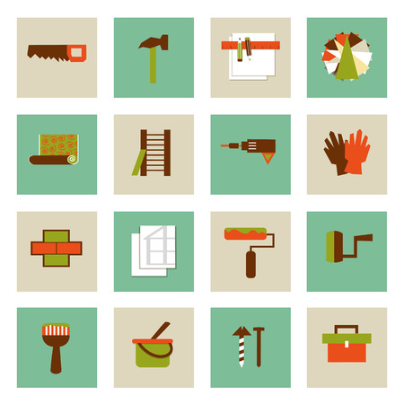 Set of  flat working tools icons. Repair their own hands.のイラスト素材