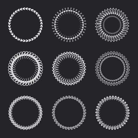 Set of round wreaths, frames. Hand Drawn wedding or invitation card design element.のイラスト素材