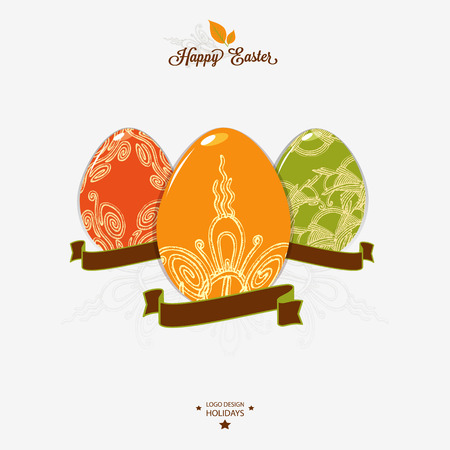 Easter icon, emblem with ribbon.のイラスト素材