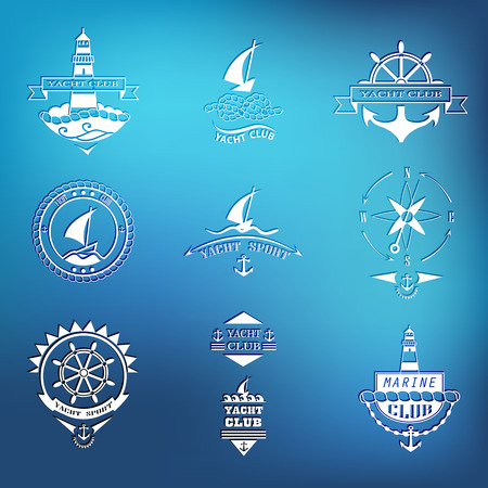 Set of yacht club , labels on blurred background.のイラスト素材