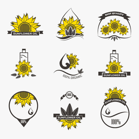 Set of sunflower oil emblems, labels and iconのイラスト素材