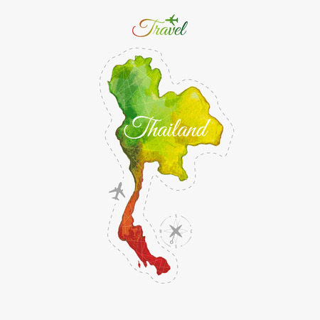 Travel around the  world. Thailand. Watercolor mapのイラスト素材