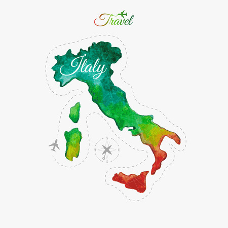 Travel around the  world. Italy. Watercolor mapのイラスト素材