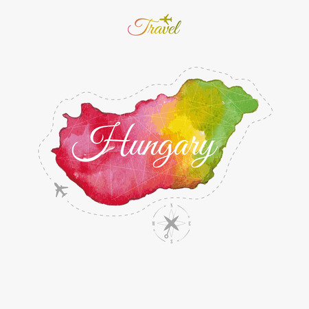 Travel around the  world. Hungary. Watercolor mapのイラスト素材