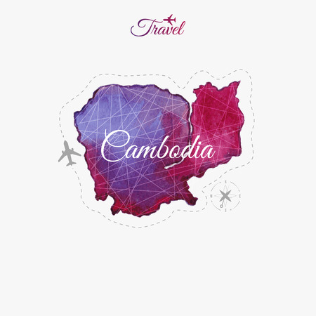 Travel around the  world. Cambodia. Watercolor mapのイラスト素材