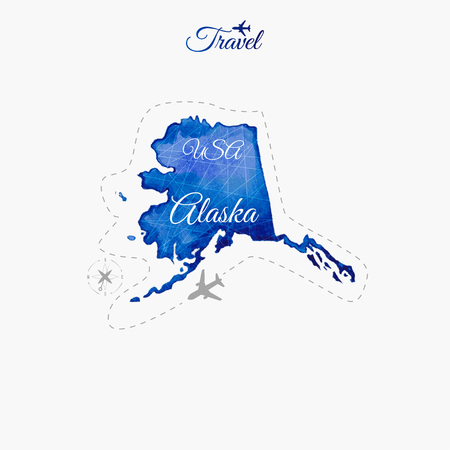 Travel around the  world. Alaska. Watercolor mapのイラスト素材