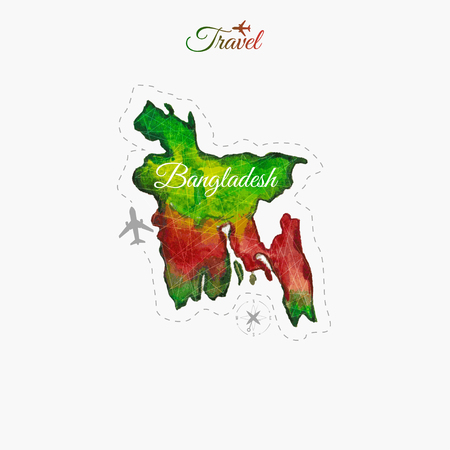 Travel around the  world. Bangladesh. Watercolor mapのイラスト素材