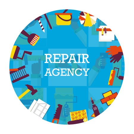 Round emblem of repair agency with elementsのイラスト素材