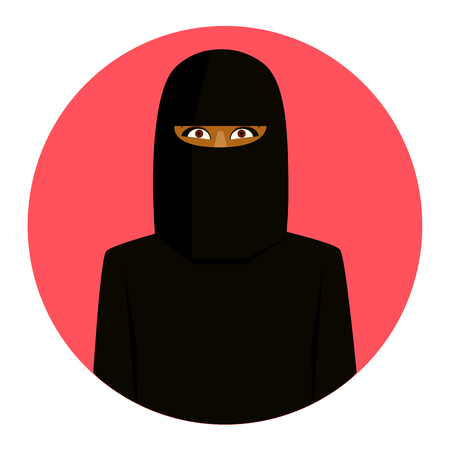Rose round icon of smiling muslim girl in hijab.のイラスト素材