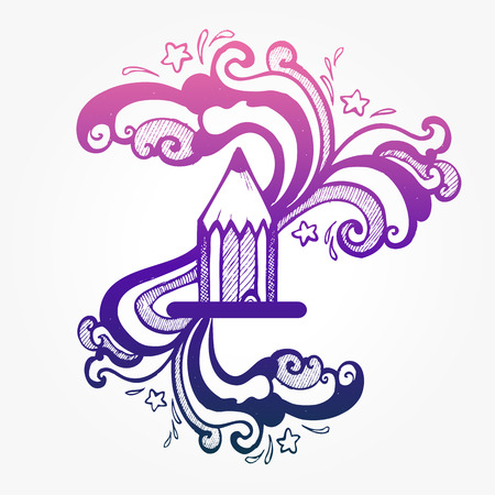 Colorful Hand-drawn pencil with lines. Creativity and inspiration process.のイラスト素材