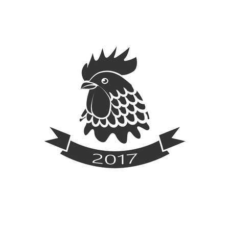 Silhouette black rooster on a white card for new year 2017のイラスト素材