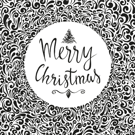 Hand drawn Christmas ball with lettering and elementsのイラスト素材