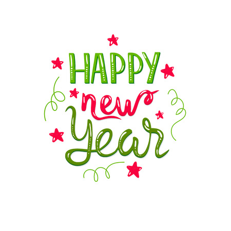 Colorful Hand Drawn lettering happy new year.のイラスト素材