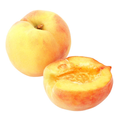 Nice fresh peach isolated over white with clipping path            の写真素材