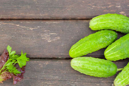 Gathering of vegetables on wood background, with Free Space for textの写真素材