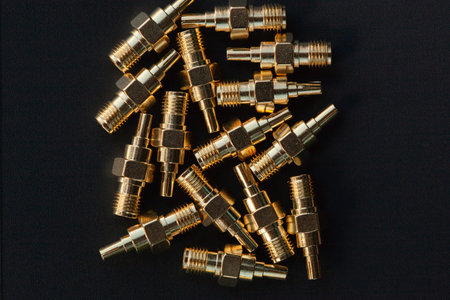 High-frequency SMA connectors isolated on black background. Gold plated pins.の写真素材