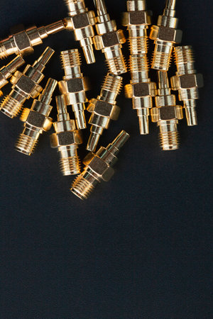 High-frequency SMA connectors isolated on black background. Gold plated pins.の写真素材