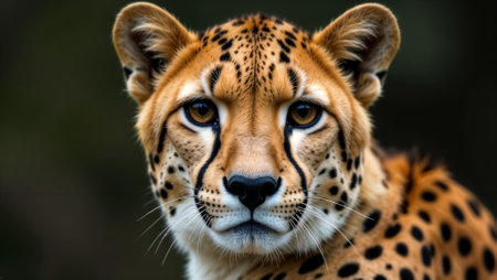 portrait photo of leopard face on blurred background. wildlife, wild animalsの素材