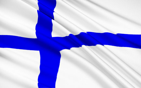 The flag of Finland, also called siniristilippu Blue Cross Flag, dates from the beginning of the 20th century. It features a blue Nordic cross, which represents Christianity.の写真素材
