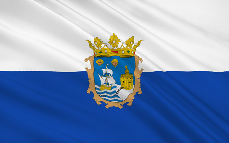 Flag of the port city Santander is the capital of the autonomous community and historical region of Cantabria situated on the north coast of Spain.の写真素材