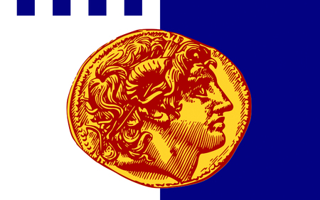 Flag of Thessaloniki is the second-largest city in Greece and the capital of Greek Macedonia, the administrative region of Central Macedonia and the Decentralized Administration of Macedonia and Thraceの写真素材