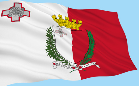 Flag of Malta - A representation of the George Cross, awarded to Malta by Britains King George VI in 1942, is in the top left corner of the flagの写真素材