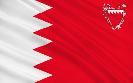 Flag of Bahrain officially the Kingdom of Bahrain is an island country situated near the western shores of the Persian Gulf in the Middle East. 3d illustrationの写真素材