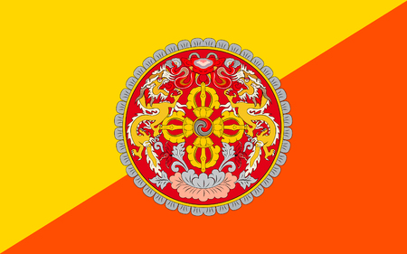 Flag of Bhutan officially the Kingdom of Bhutan, is a sovereign state in South Asia.の写真素材