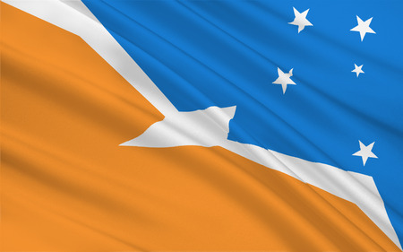 Flag of Tierra del Fuego is a province of Argentina. 3d illustrationの写真素材