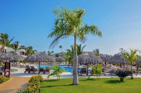 Punta Cana, Dominican Republic - March 19, 2010: Territory of Hotel Catalonia Royal Bavaro in Punta Cana, swimming poolのeditorial素材